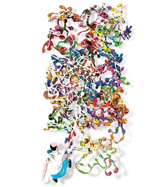Hommage à Jackson Pollock - 81 x 165 cm - Sculpture murale 3D en métal découpée au laser