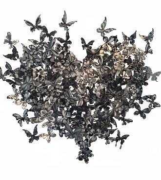 My heart is all a flutter black & white - 110 x 90 cm - Sculpture murale 3D en métal découpée au laser