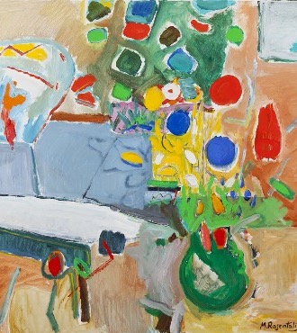 Interior with flowers - 120 x 120 cm - Technique mixte sur toile