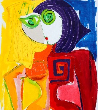 La fille aux grands yeux verts - 92 x 73 cm - Technique mixte sur toile