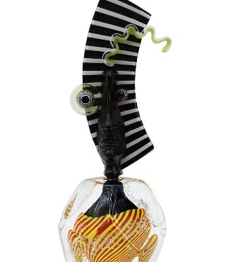 Flacon galet noir - Sculpture en verre - H 35 cm