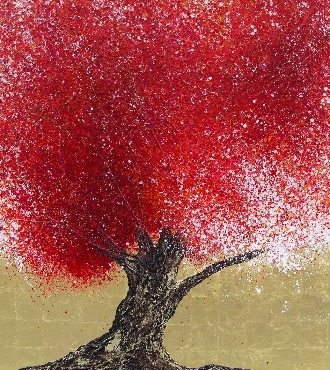 Racine - A 115 - 120 x 120 cm - Huile sur toile dorée à la feuille