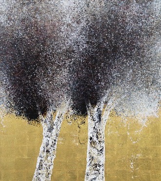 Racine - A 175 - 120 x 120 cm - Huile sur toile dorée à la feuille