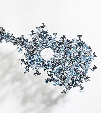 Butterflies guitar - 123 x 46 cm - Sculpture murale 3D en métal découpée au laser