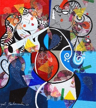 La droite et le cercle - 50 x 60 cm - Acrylique sur toile