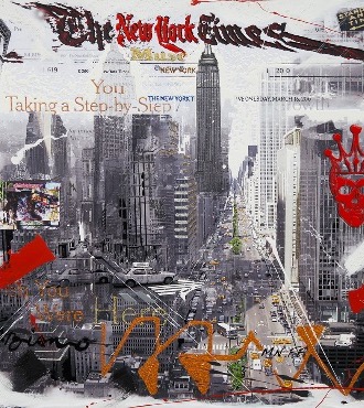 Big Avenue à N.Y - 100 x 100 cm - Technique mixte sur toile