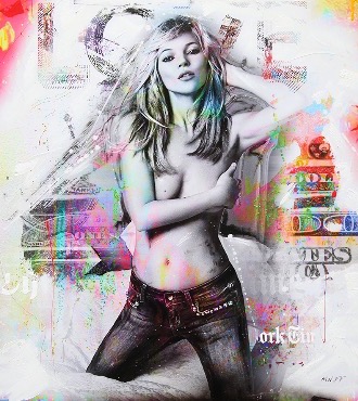 Kate en jean - 120 x 120 cm - Technique mixte sur toile
