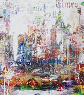 N.Y Mamma mia - 110 x 110 cm - Technique mixte sur toile