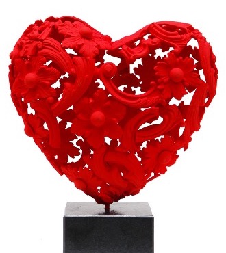 Red heart - Sculpture en bronze – 35 x 28 x 14 cm