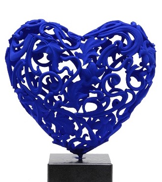 Blue heart - Sculpture en bronze – 35 x 28 x 14 cm