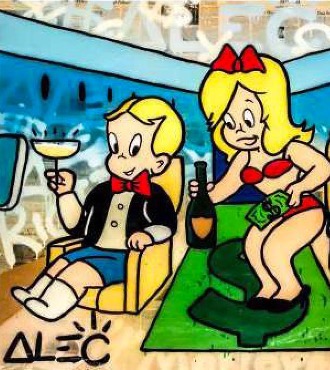 MONOPOLY & RICHIE DOM PERIGNON - 90 x 120 cm - Technique mixte sur toile