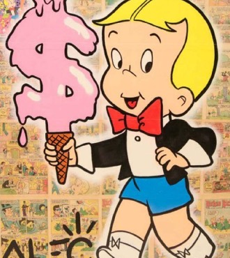 RICHIE WITH DOLLAR ICE CREAM - 76 x 100 cm - Technique mixte sur toile