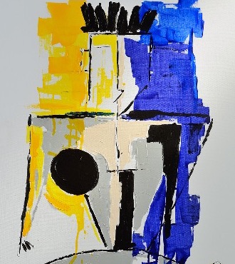 Buste beige et gris - 92 x 73 cm - Technique mixte sur toile