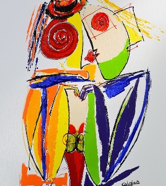 Le petit melon rouge - 92 x 73 cm - Technique mixte sur toile