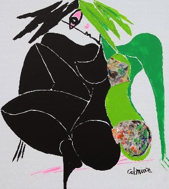 Entre noir et vert - 100 x 100 cm - Technique mixte sur toile