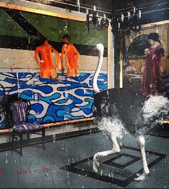 The Bathers - 100 x 100 cm - Peinture à l'huile, acrylique et encre