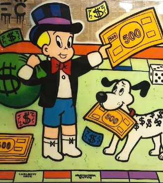 Richie Play Monopoly With The Dog - 120 x 150 cm - Technique mixte sur toile