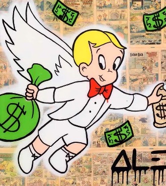 White Richie Wings $ Bag - 91 x 122 cm - Technique mixte sur toile