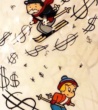 Monopoly & Richie skiing On Dollar Signs - 70 x 122 cm - Technique mixte sur toile