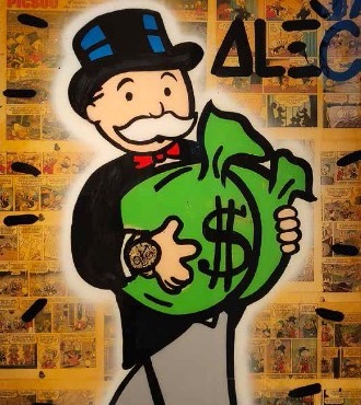 Monopoly Carrying 2 Money Bags - 91 x 70 cm - Technique mixte sur toile