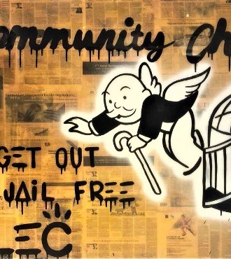 Monopoly Title Get Out Jail Free - 152 x 122 cm - Technique mixte sur toile
