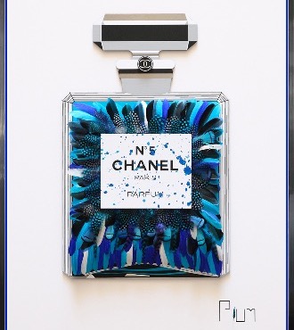 Blue Coco Splash - 100 x 70 cm - Plumes et dessin