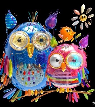 Owl I want is U - 100 x 100 cm - Oeuvre digitale originale sur toile - vendue