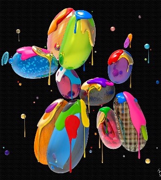 Happy Dog - 120 x 120 cm - Oeuvre digitale originale sur toile - vendue