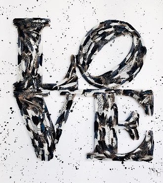 Love, Tribute to Indiana - 120 x 120 cm - Plumes et dessin
