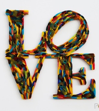Love - Tribute to Indiana - 120 x 120 cm - Plumes et dessin