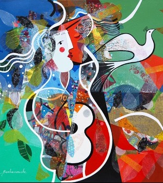 Entre les fleurs du jardin - 60 x 70 cm - Acrylique sur toile