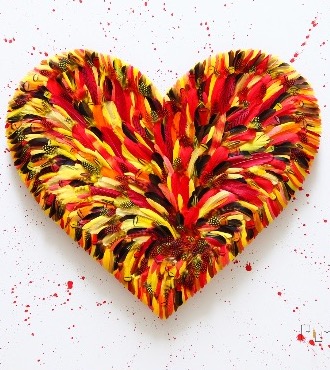 Huge Jungle Love - 120 x 120 cm - Plumes et dessin