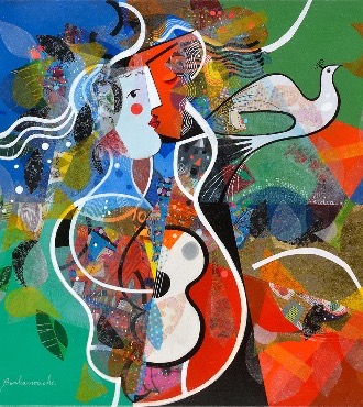 Entre les fleurs du jardin - 60 x 70 cm - Acrylique sur toile