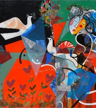 Les fleurs du jardin - 60 x 70 cm - Acrylique sur toile
