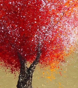 Racines 431 A - 50 x 150 cm - Huile sur toile dorée à la feuille