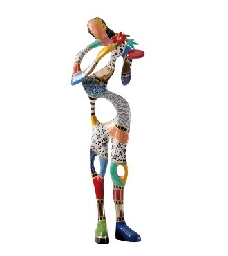 Woman with flowers - inspiré de "la femme Tahitienne" de Gauguin - 83 x 47 x 25 cm - Sculpture en bronze