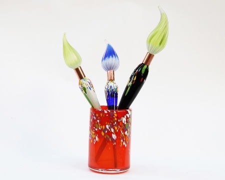 Vase et pinceaux mini - Sculpture en verre