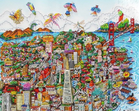 Let’s go fly a kite San Francisco - 66 x 66 cm - Sérigraphie 3D