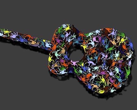 Pop music - 121 x 46 cm - Sculpture murale 3D en métal découpée au laser