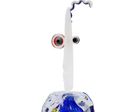 Flacon galet bleu - Sculpture en verre - H 40 cm