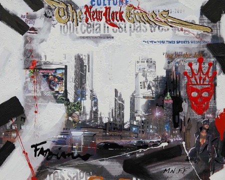 N.Y by night - 100 x 100 cm - Technique mixte sur toile