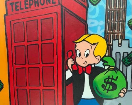 RICHIE LONDON RED PHONE BOX - 90 x 150 cm - Technique mixte sur toile