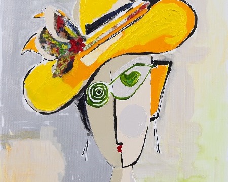 Dame au chapeau jaune - 92 x 73 cm - Technique mixte sur toile