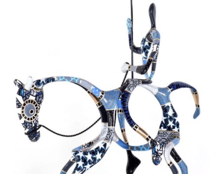 Le chevalier - Blue - 91 x 85 x 33 cm - Sculpture en bronze
