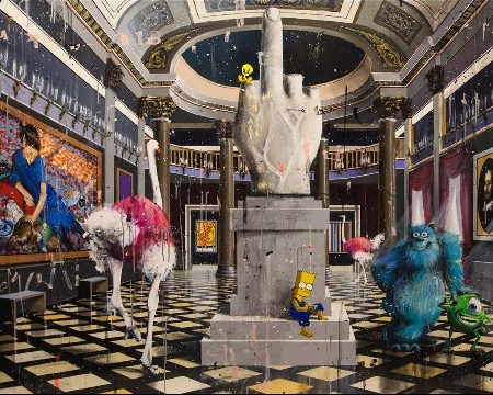 The Cattelan Genious - 140 x 200 cm - Peinture à l'huile, acrylique et encre