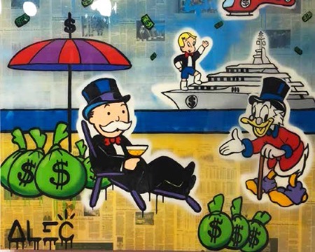 Money Bags On The Beach - 120 x 150 cm - Technique mixte sur toile