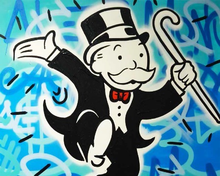 Monops Jump Around with a Cane - 91 x 91 cm - Technique mixte sur toile