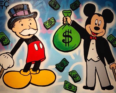 Monopoly & Mickey Mouse Carrying $ Bag - 91 x 70 cm - Technique mixte sur toile