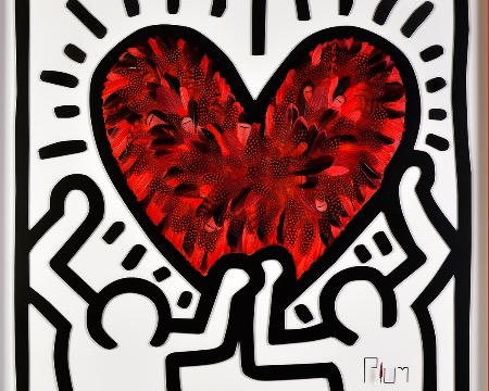 Crush - Tribute to Keith Haring - 100 x 100 cm - Plumes et dessin