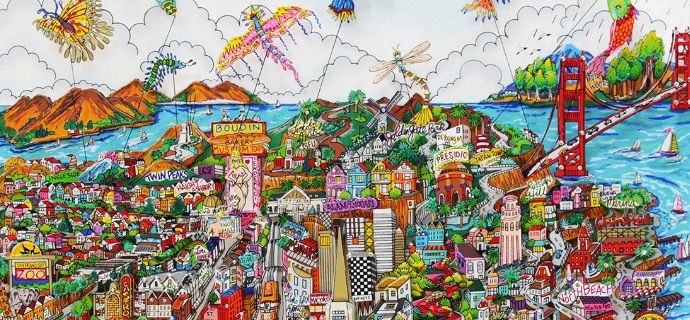 Let’s go fly a kite San Francisco - 66 x 66 cm - Sérigraphie 3D